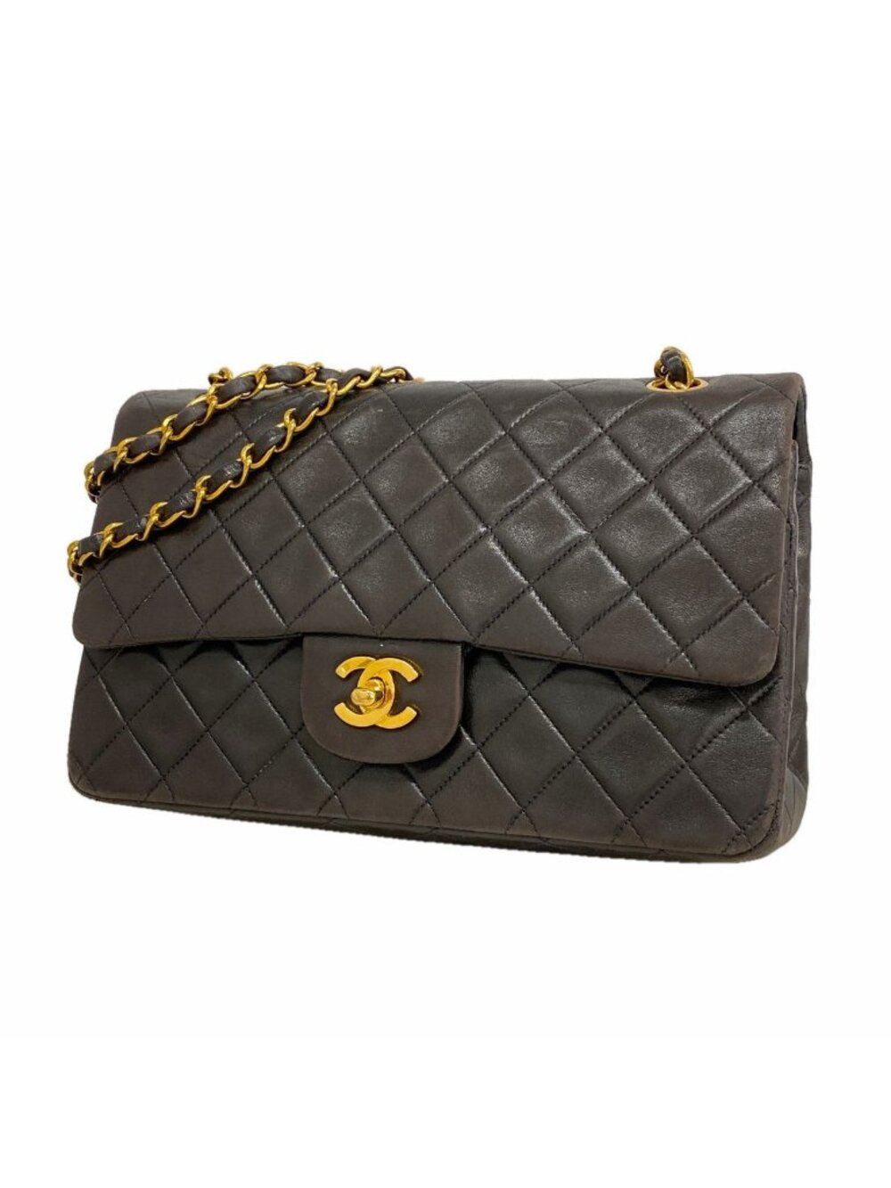 Chanel Shoulder Bag Quilted Lambskin Black Gold